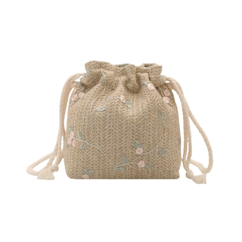 Embroidered Drawstring Mini Handbag