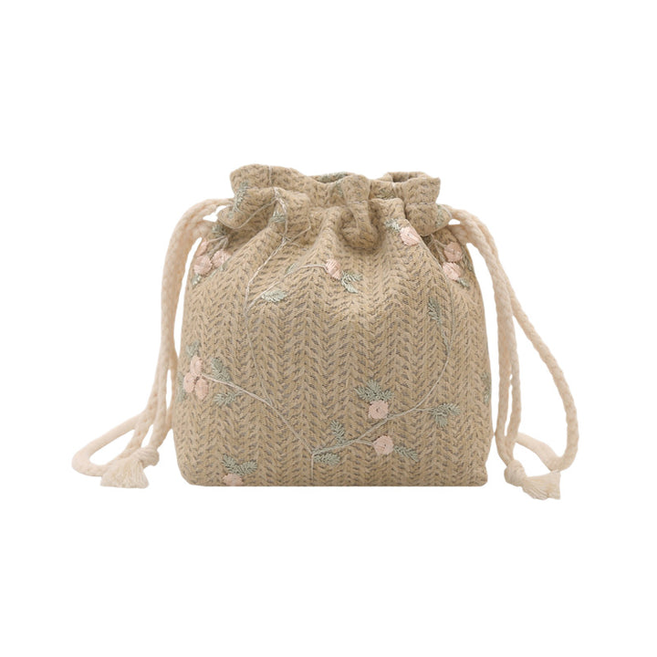 Embroidered Drawstring Mini Handbag