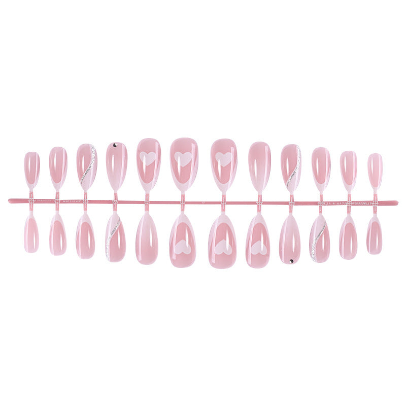 Versatile Press-On Nail Set with Heart and Glitter Accents Stornfield