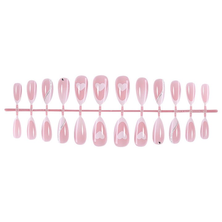 Versatile Press-On Nail Set with Heart and Glitter Accents Stornfield