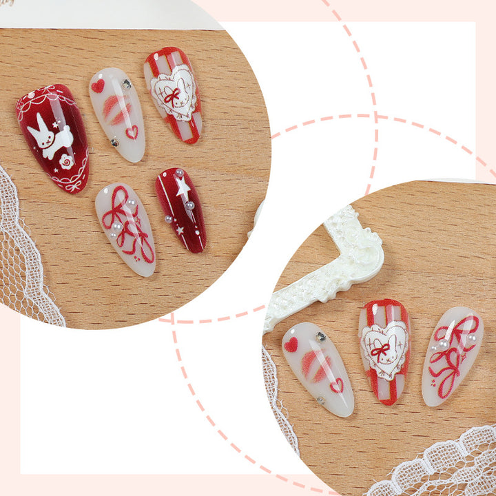 Nail art set with cute bunny and heart designs Stornfield