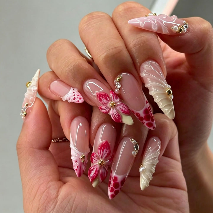 Elegant Press-On Nail Tips with Decorative Bow Stornfield