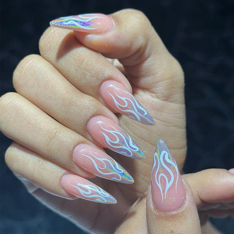 Artistic Flame-Patterned Stiletto Press-On Nails Stornfield