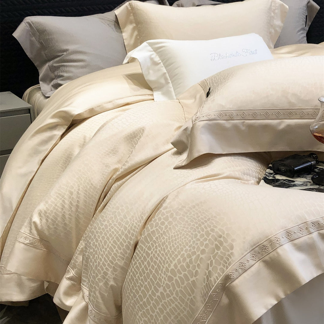 Premium Floral Jacquard Sateen Duvet Cover Set with Embroidered Hem