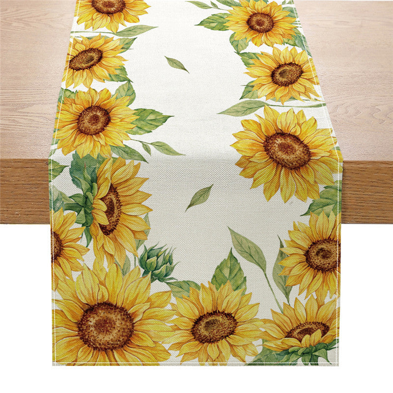 Watercolor Wildflower Cotton-Linen Table Runner with Meadow Botanical Print