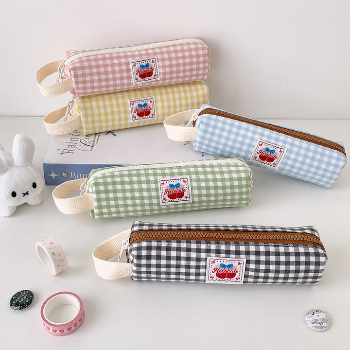 Vintage Checkered Pencil Case