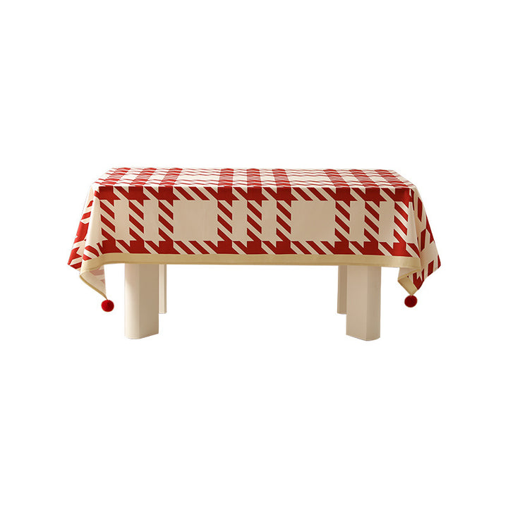 Rectangle wipeable tablecloth with diagonal checkered design and tassels Stornfield
