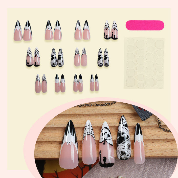 Artistic Halloween-Themed Press-On Nail Art Set Stornfield
