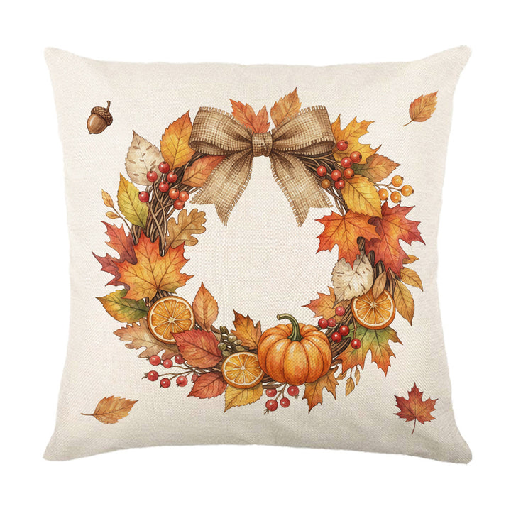 Decorative Autumn Basket Pumpkin Sunflower Square Pillow Cover with Hidden Zipper