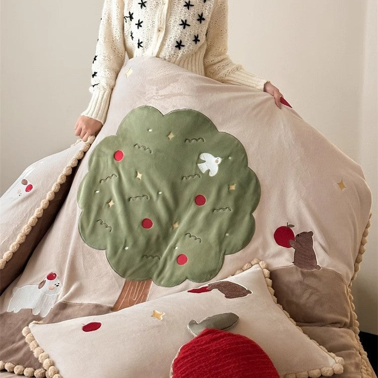 Plush Appliqué Pom-Pom Trim Duvet Cover Set