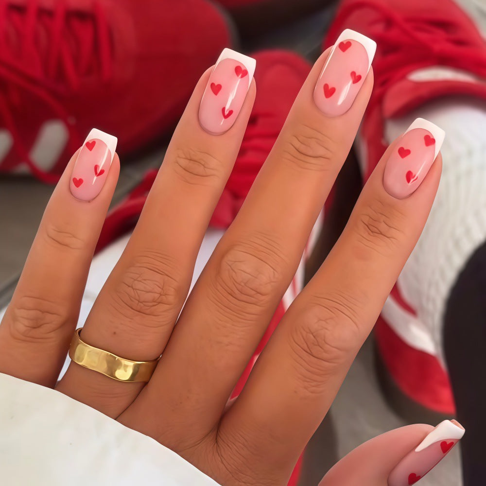 Artificial nails with romantic heart motifs Stornfield