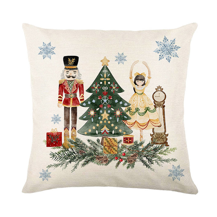 Festive Christmas Nutcracker Wreath Cotton-Linen Throw Pillow Cover with Hidden Zipper