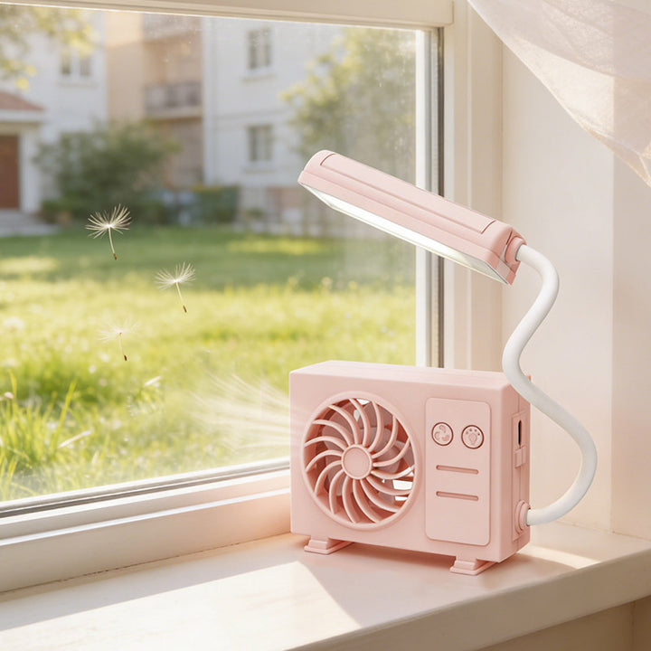 Women's multifunctional table lamp with integrated fan and flexible arm positioning Stornfield