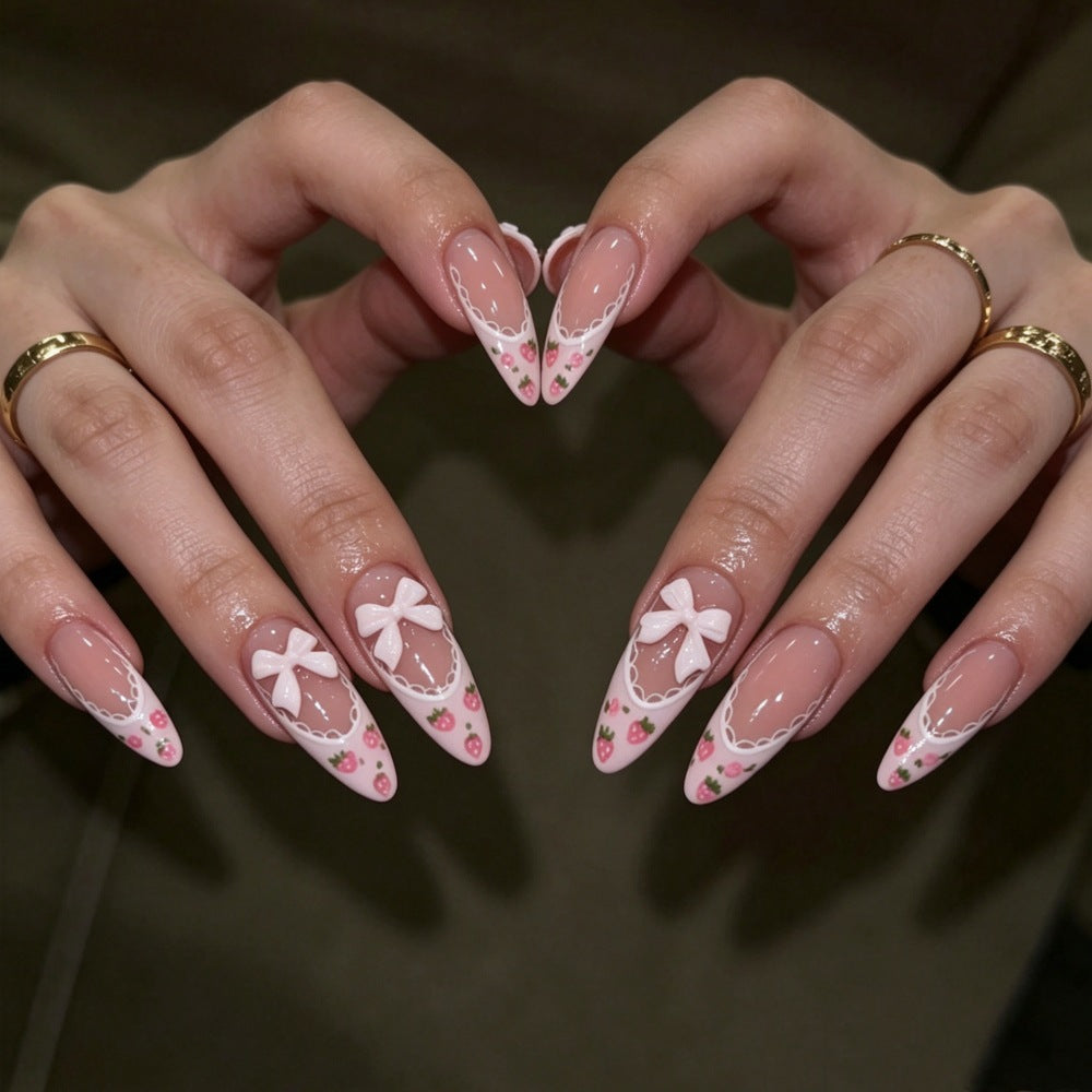 Artificial nails with romantic floral and ribbon motifs Stornfield