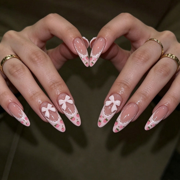 Artificial nails with romantic floral and ribbon motifs Stornfield