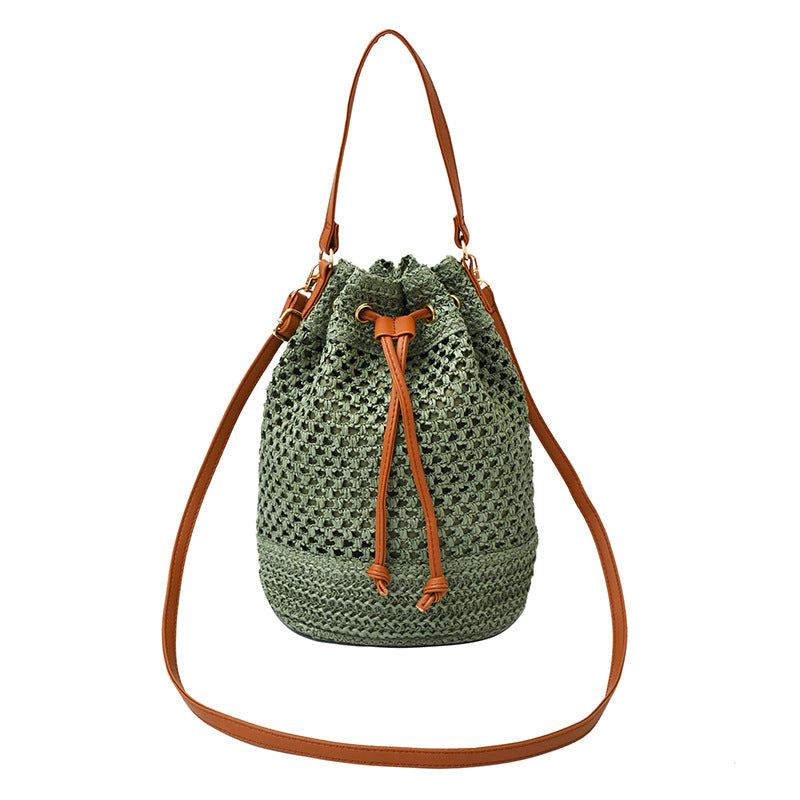 Woven Drawstring Bucket Bag