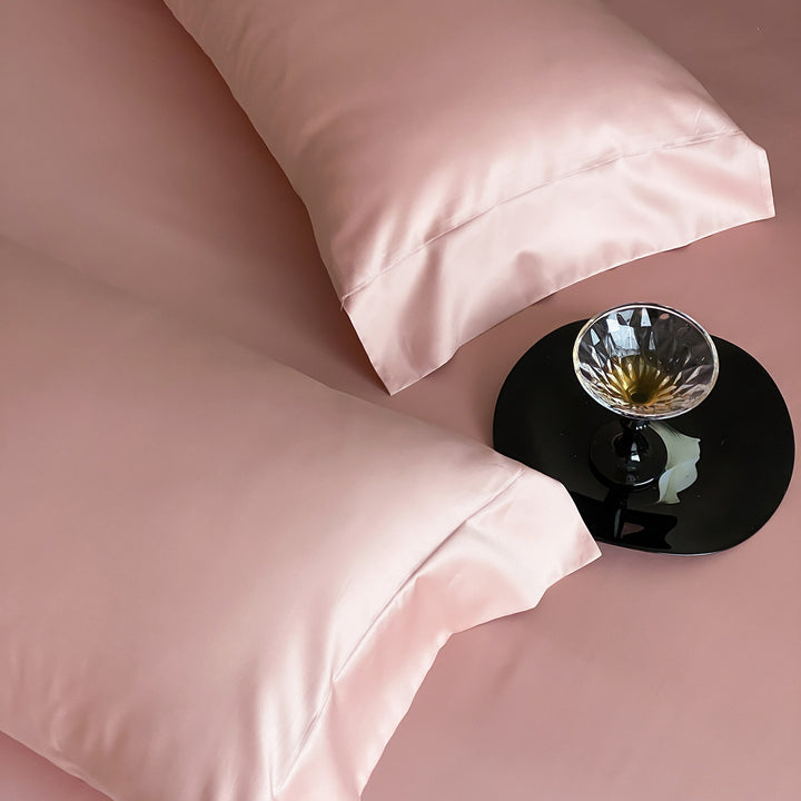 Premium cotton satin pillowcase set with hotel closure and fine piping
