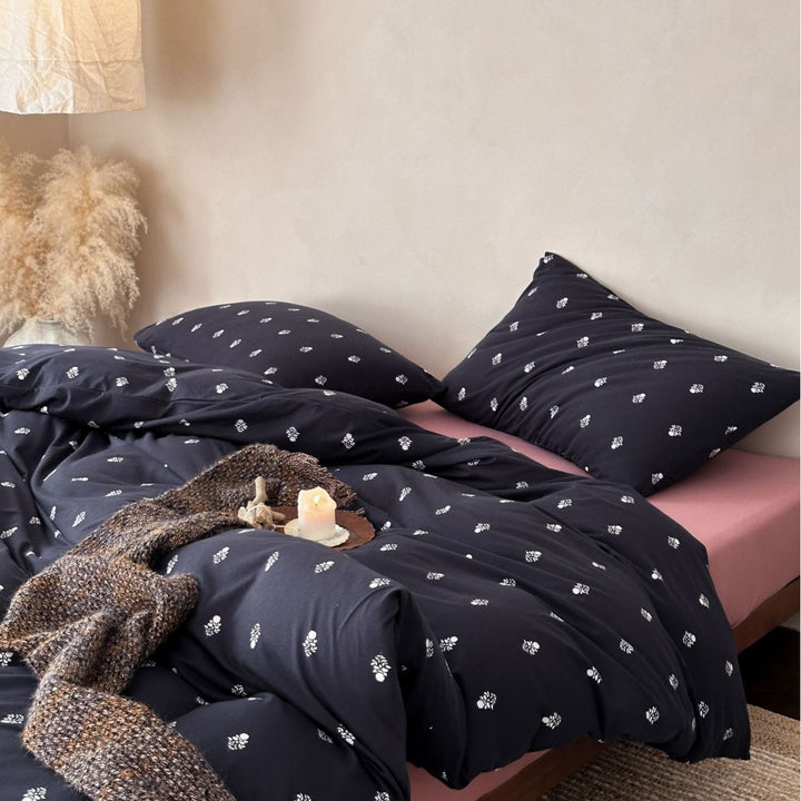 Floral Cotton Percale Bedding Set with Duvet Cover Fitted Sheet and Envelope Pillow Shams