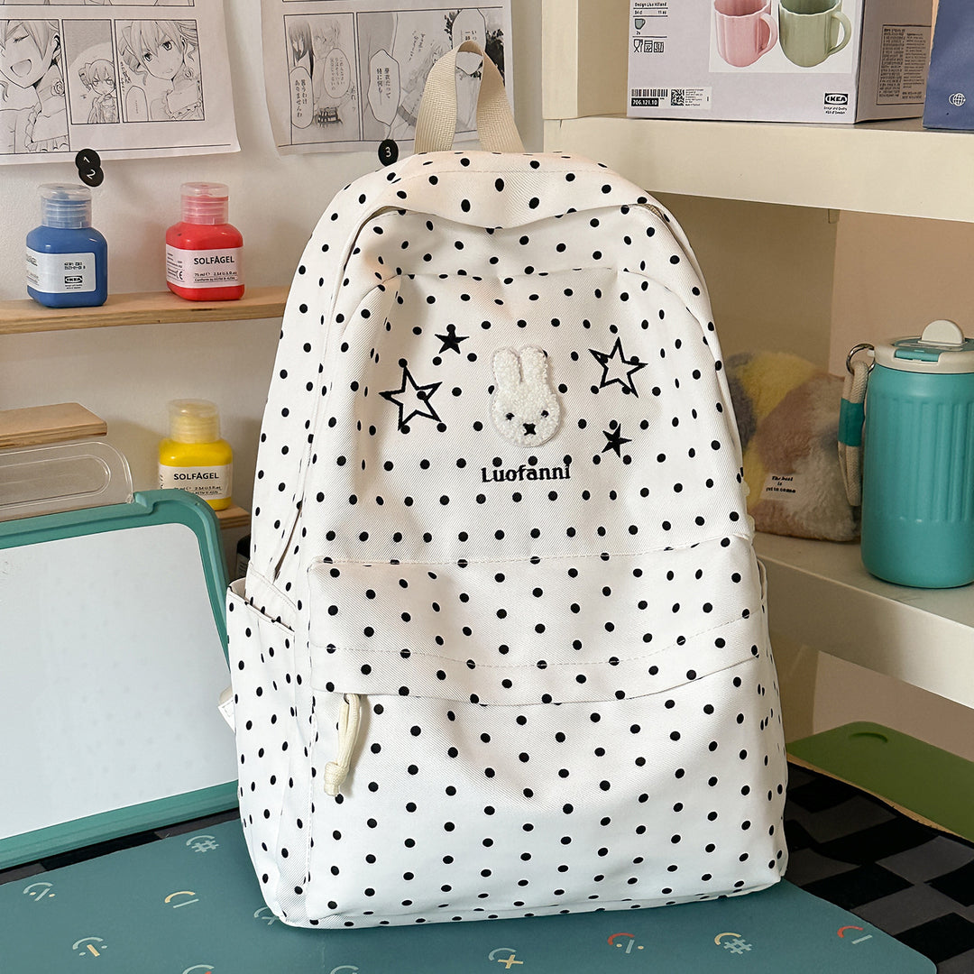 Polka Dot Backpack with Cute Character Accents Stornfield