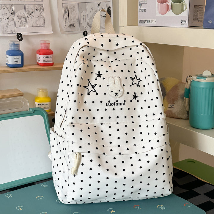 Polka Dot Backpack with Cute Character Accents Stornfield