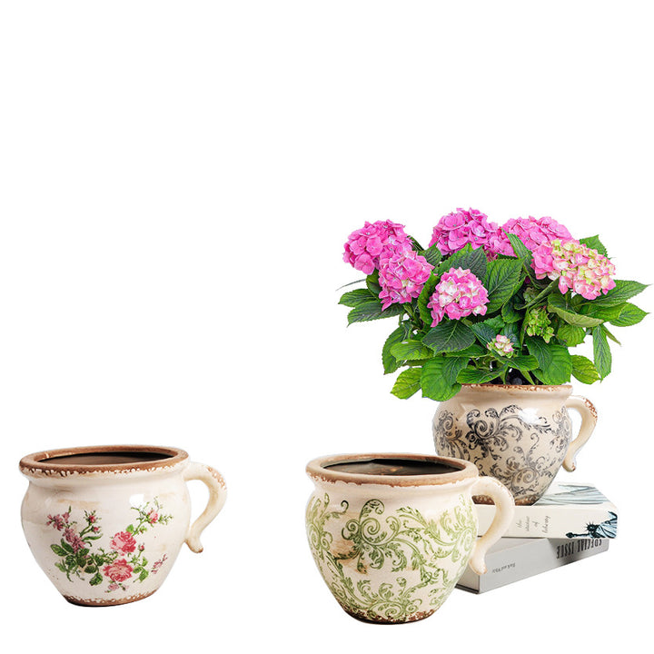 Decorative ceramic pot with floral pattern Stornfield