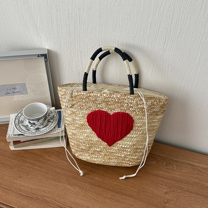 Embroidered Straw Market Tote