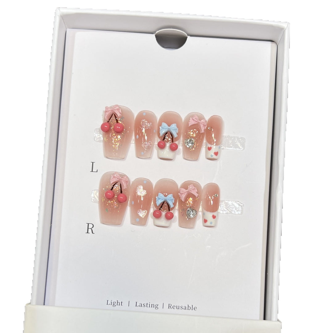Playful Cherry-Themed Press-On Nail Art Set Stornfield