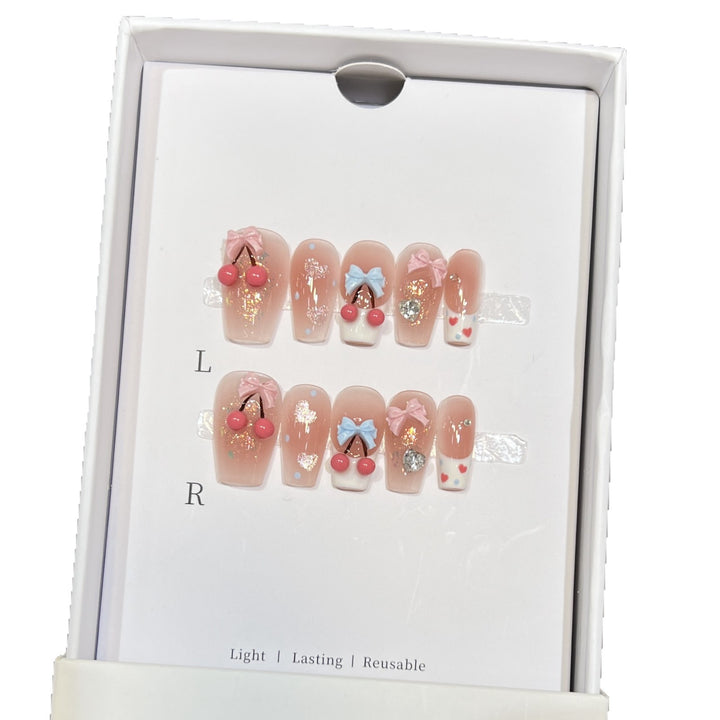 Playful Cherry-Themed Press-On Nail Art Set Stornfield