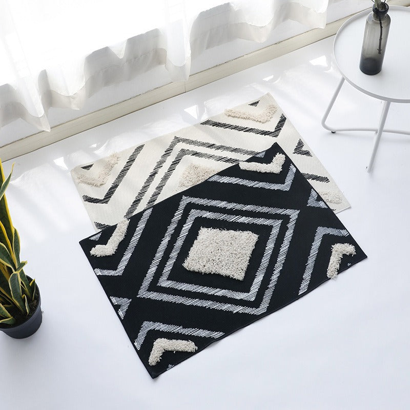 Short-pile bathroom and living rug with geometric diamond pattern and anti-slip backing Stornfield