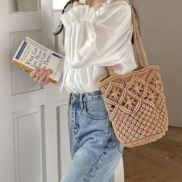 Handcrafted basket bag with floral patterns Stornfield