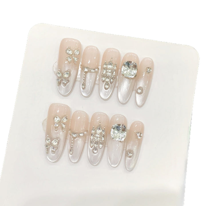 Decorative Press-On Nail Art Set with Rhinestone Accents  1791773681
