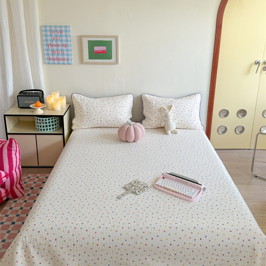 Lightweight Cotton Kantha-Style Reversible Coverlet and Piped Pillow Sham Set