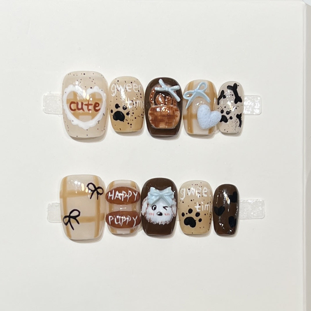 Playful Cartoon Dog-Themed Press-On Nail Art Set Stornfield