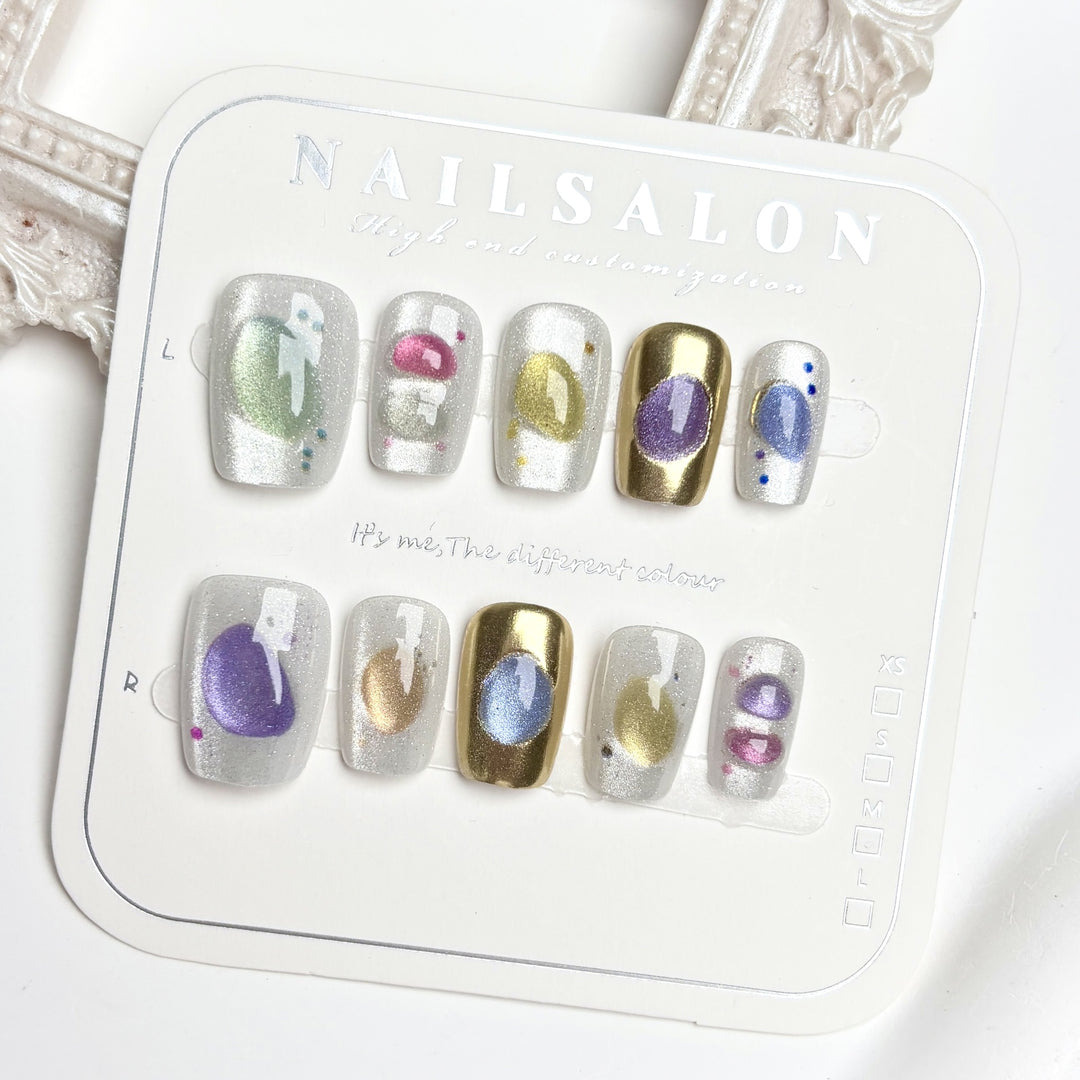 Decorative Press-On Nail Art Set with Unique Gem Accents