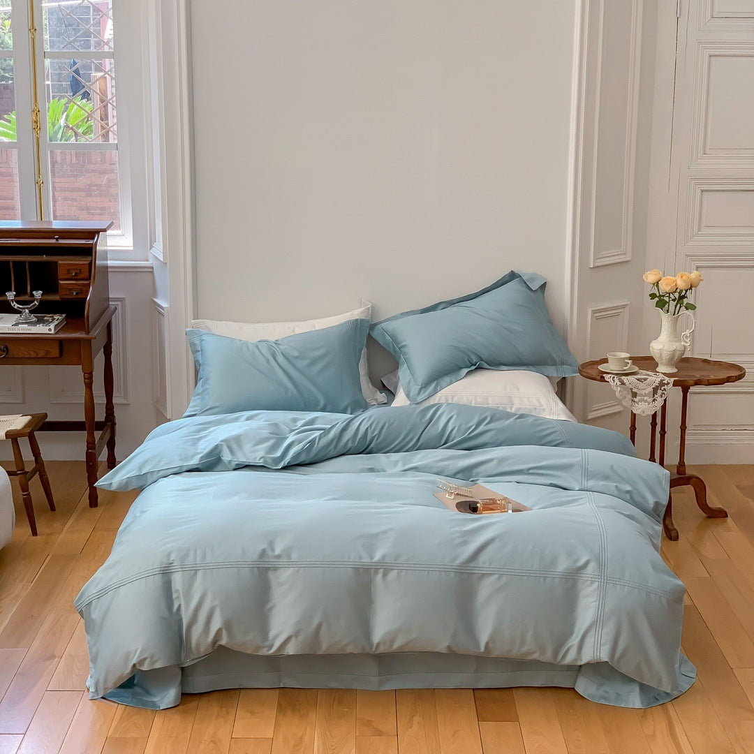 Luxurious bedding complete set made of cotton satin with hotel-style frill