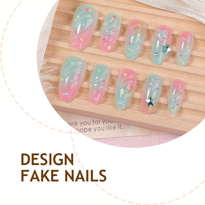 Acrylic nail set with creative star and gradient designs Stornfield