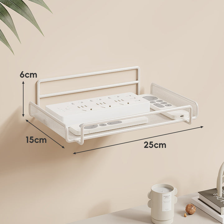 Wall-Mounted Two-Tier Ventilated Mesh Router and Power Strip Organizer