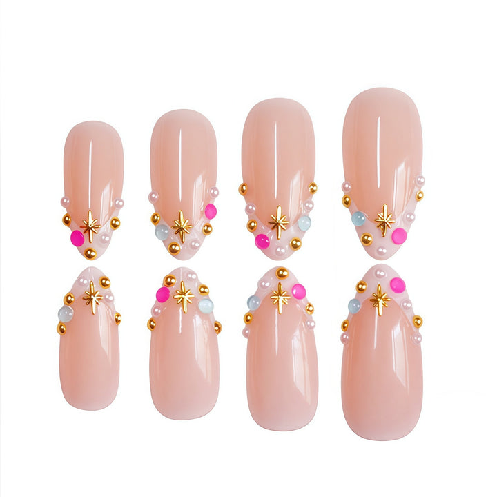 Decorative French Tip Nail Extensions with Gem Accents Stornfield
