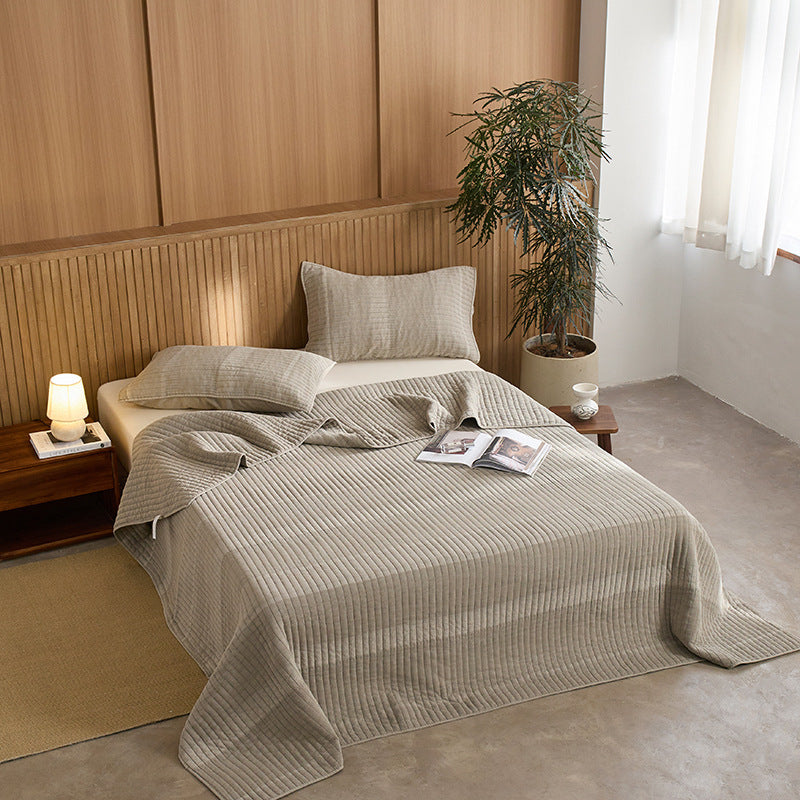 Lightweight Quilted Ribbed Cotton-Linen Coverlet Set with Pillow Shams