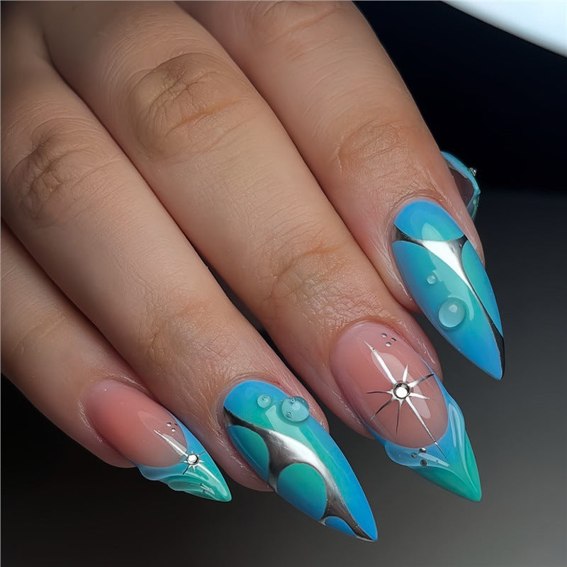 Artistic Stiletto Press-On Nails with Metallic Accents Stornfield