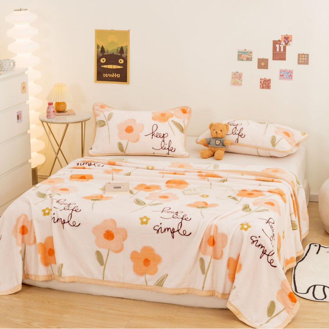 Plush Floral Bedspread and Pillowcase Set