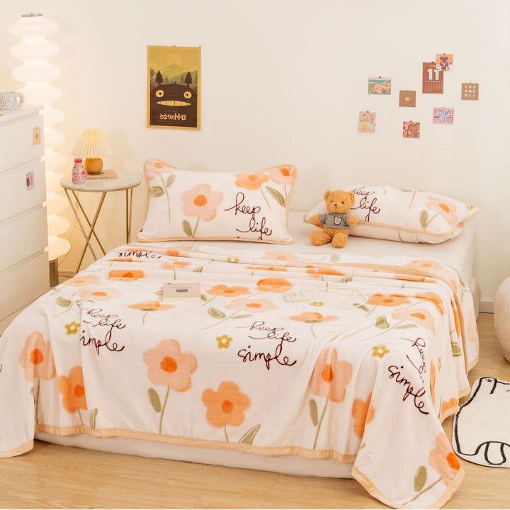 Plush Floral Bedspread and Pillowcase Set
