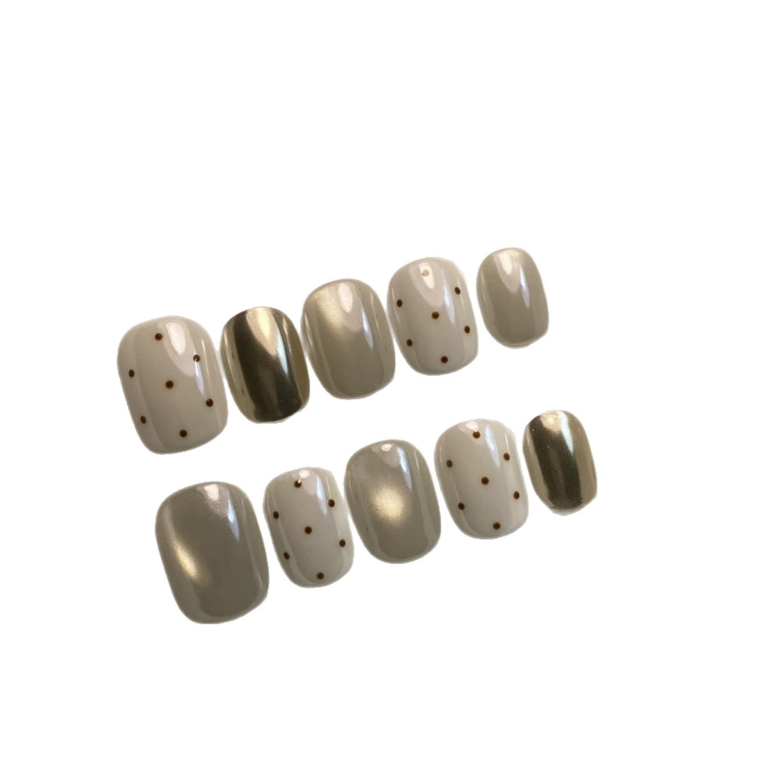 Press-On Nail Art Set with Elegant Dot and Metallic Accents