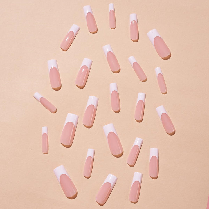 Artificial nail set with elegant French tips and glitter accents Stornfield