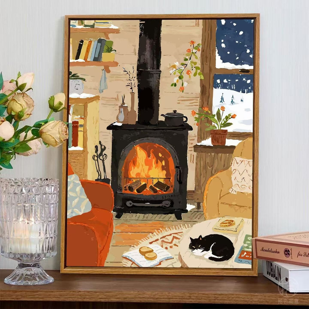 Cozy Fireplace Scene Wall Art Stornfield