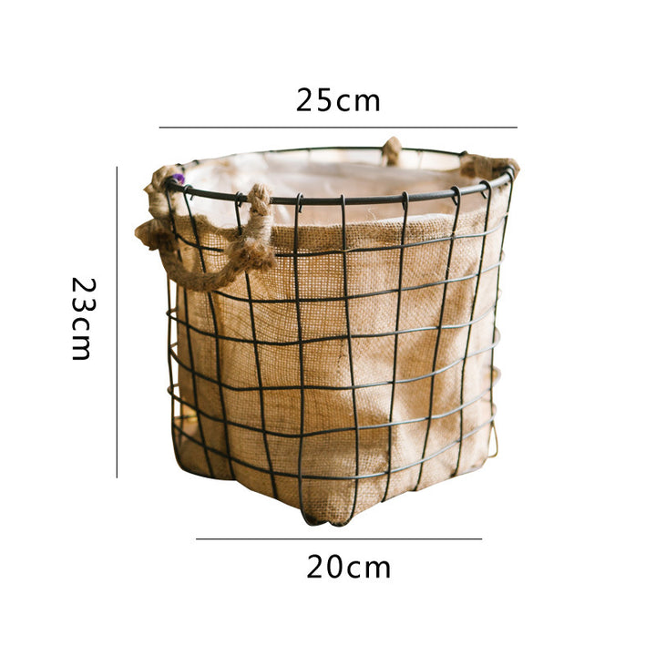 Decorative storage basket made of wire and linen Stornfield