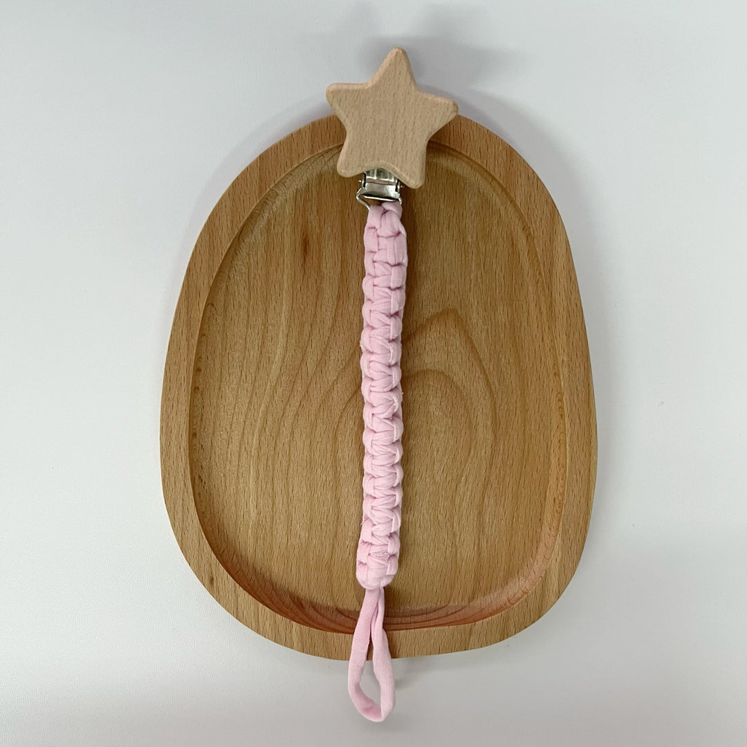Braided Cotton Pacifier Clip with Wooden Star Safety Clamp