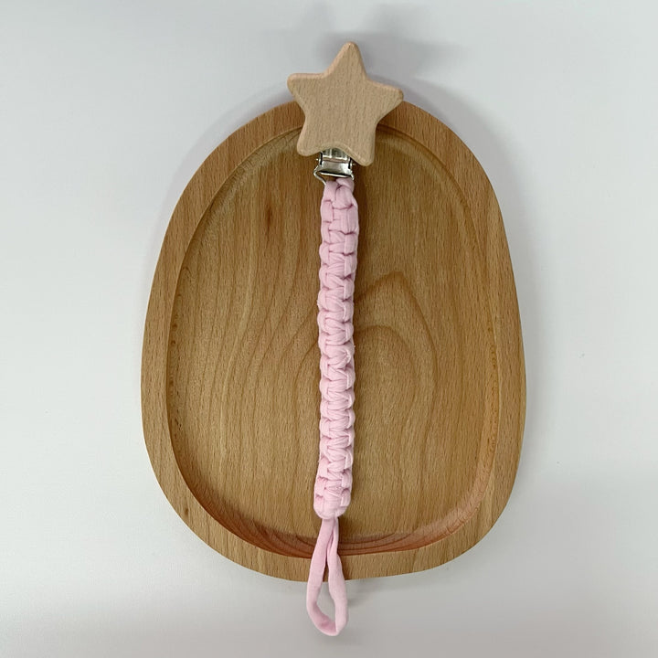 Braided Cotton Pacifier Clip with Wooden Star Safety Clamp