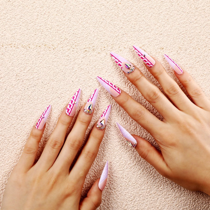 Creative Stiletto Art Nails with Geometric Patterns Stornfield