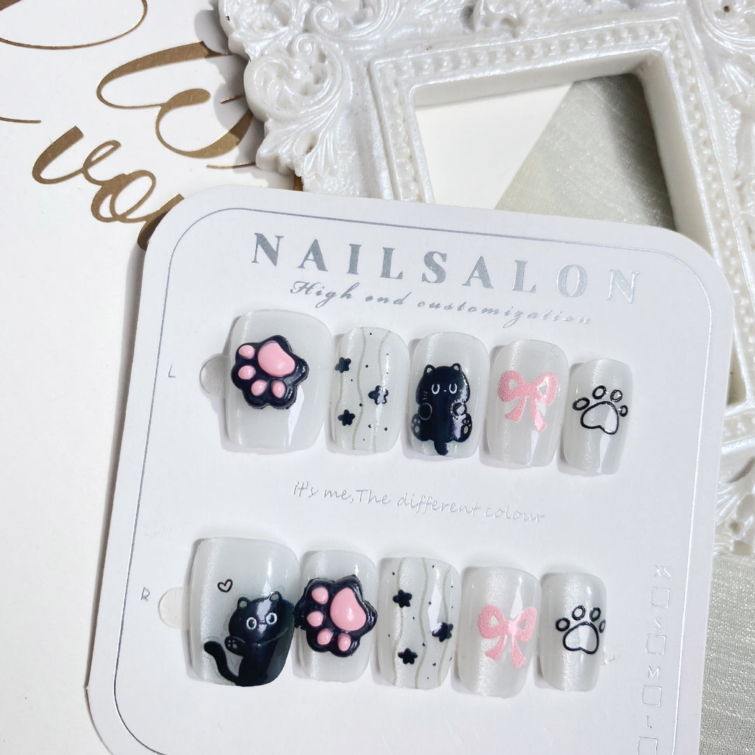 Whimsical Cat-Themed Nail Art Set